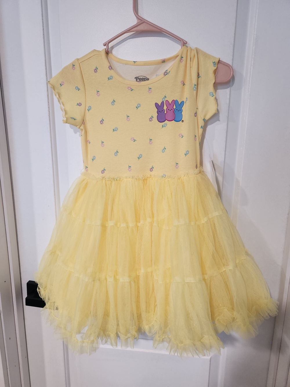 Peeps Girls' Yellow Tulle Tiered Casual Dress